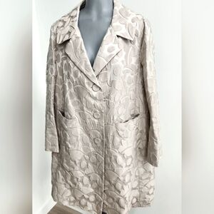 Cream Textured Trench Coat with Notched Lapel